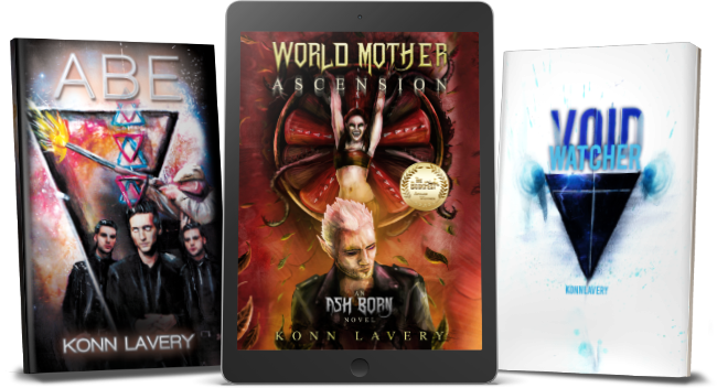 Author Konn Lavery Macrocosm Intro Collection: World Mother Ascension, Void Watcher, and ABE. 